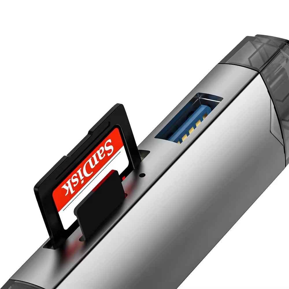 DREIKS 6-in-1 Kartenleser USB 3.0 Speicherkartenleser Typ-C Micro USB SD TF OTG Grau