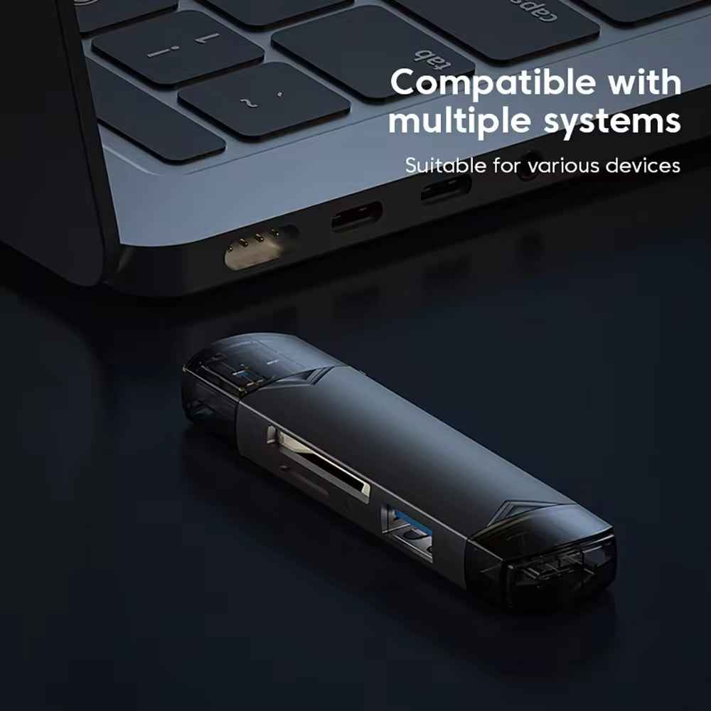 DREIKS 6-in-1 Kartenleser USB 3.0 Speicherkartenleser Typ-C Micro USB SD TF OTG Grau