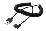 USB 2.0 Kabel 200 cm Typ A Stecker zu Micro B Stecker Spirale Winkel in Schwarz | System-S