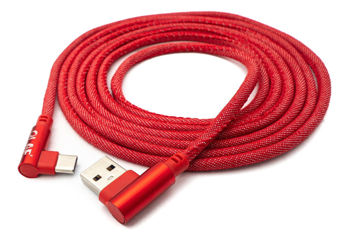 USB 3.1 Kabel 2 m Typ C Stecker zu 3.0 Typ A Stecker geflochten Winkel in Rot | System-S