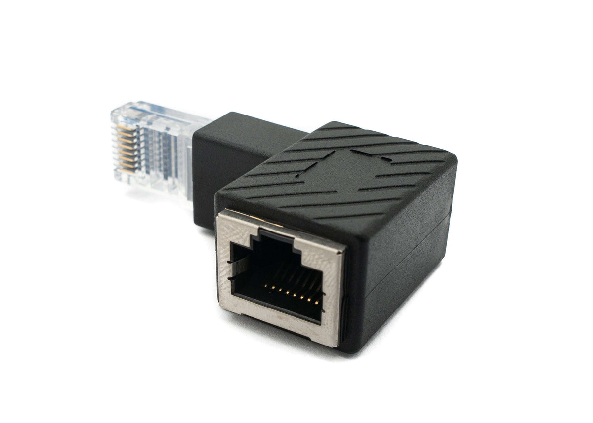 LAN Adapter RJ45 Stecker zu Buchse Winkel Ethernetadapter Kabel in Schwarz | System-S
