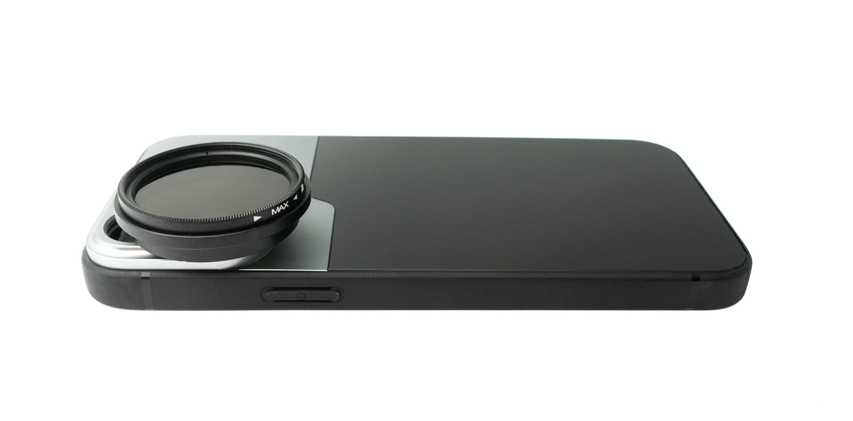 ND Vario Filter 37 mm 2 bis 4000 Neutraldichte mit Hülle für iPhone 13 Pro Max | System-S