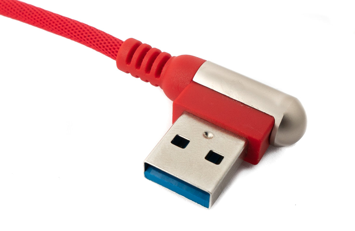 USB 3.1 Kabel 100cm Typ C Stecker zu 3.0 Typ A Stecker geflochten Winkel in Rot | System-S