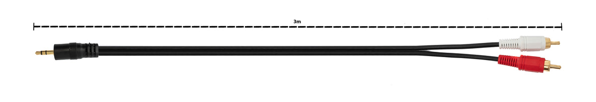 Cinch 2 RCA Kabel 2,5 m Stecker zu AUX 3,5 mm Klinke Stecker Stereo AV in Schwarz | System-S