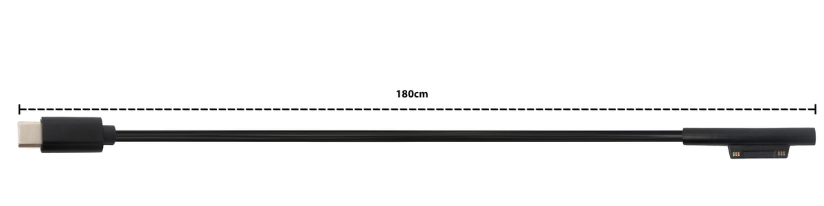 USB 3.1 Kabel 180 cm Ladekabel für Microsoft Surface geflochten in Schwarz | System-S