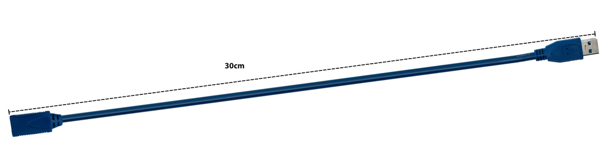 USB 3.0 Kabel 30 cm Typ A Stecker zu Buchse in Blau | System-S