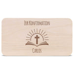Frühstücksbrettchen mit Gravur "Konfirmation / Kommunion Bibel" mit Name