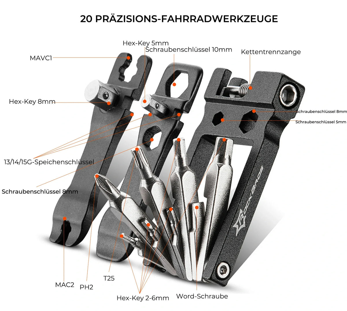 Fahrrad Multifunktionswerkzeug 20-in-1 Multitools Faltbare Reparatur Werkzeug Set aus Edelstahl
