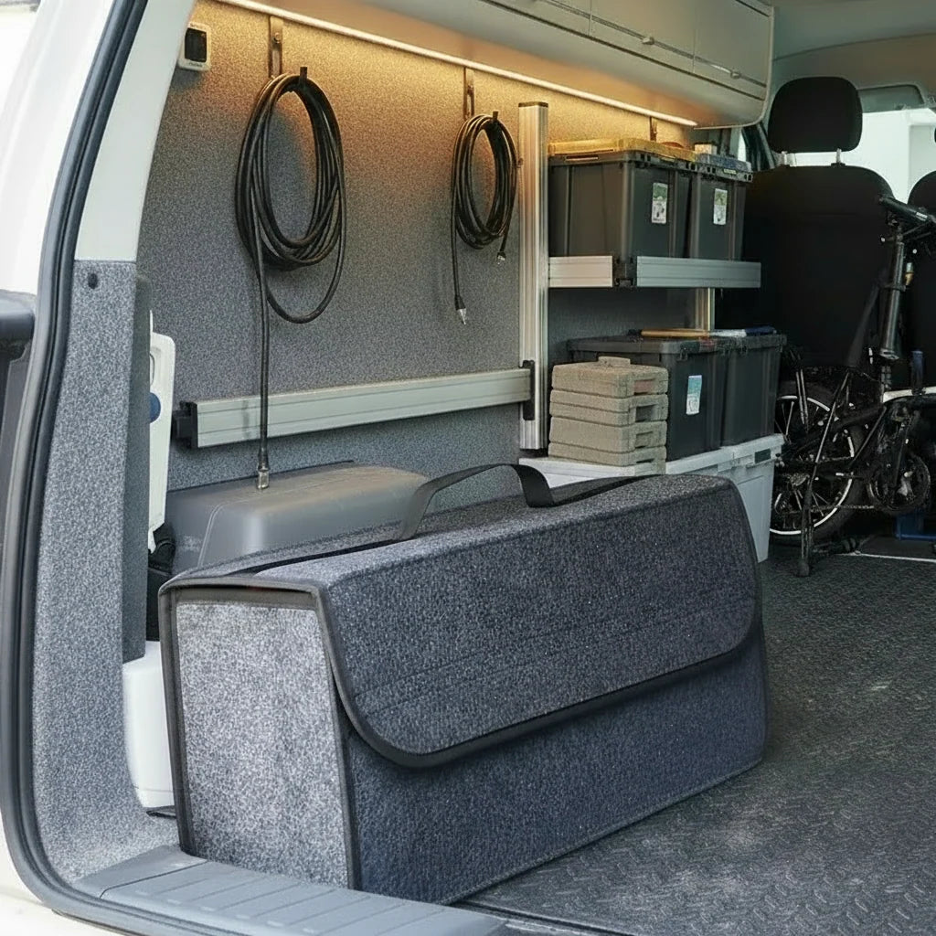 Filz Auto Organizer – Faltbare Tasche Grau für Camper