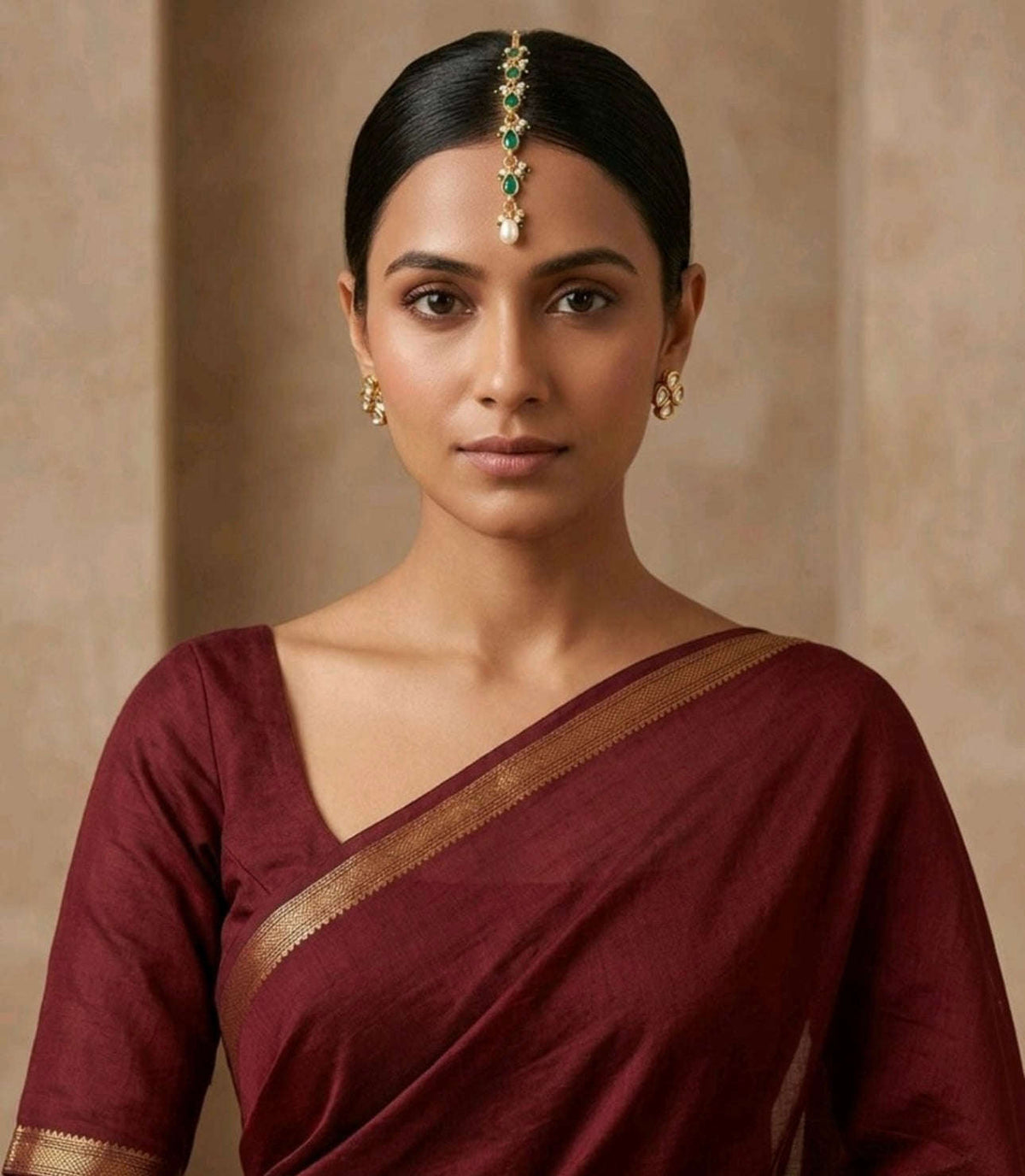 Gold-Plated Kundan Studded & Pearls Beaded Matha Tikka