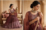 BROWN RESHAM EMBROIDERED CREPE LEHENGA WITH NET DUPATTA