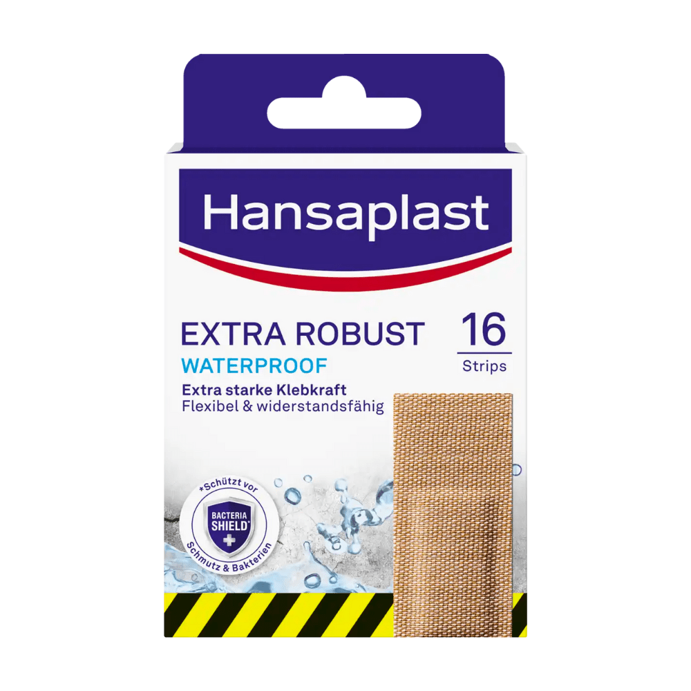 Hansaplast Extra Robust Waterproof, Textil-Pflaster - 16 Stück | Packung (16 Stück)