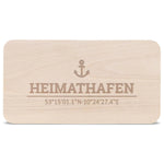 Frühstücksbrettchen "Heimathafen" mit Koordinaten-Gravur