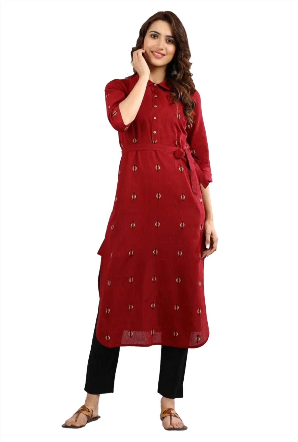 Red collar yarn dyed kurti in berlin