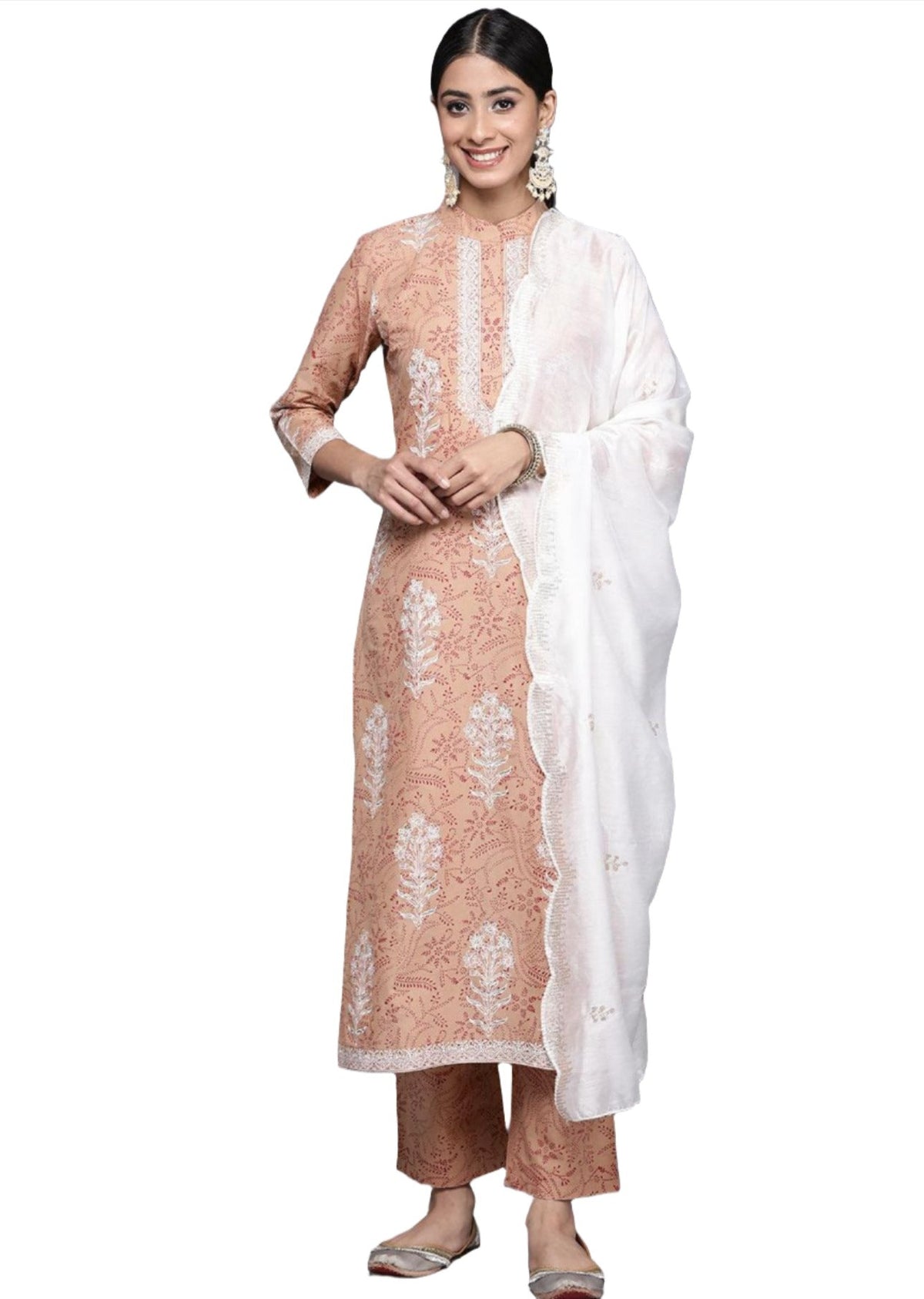 Camel Brown Printed cotton Straight kurta set in berlin