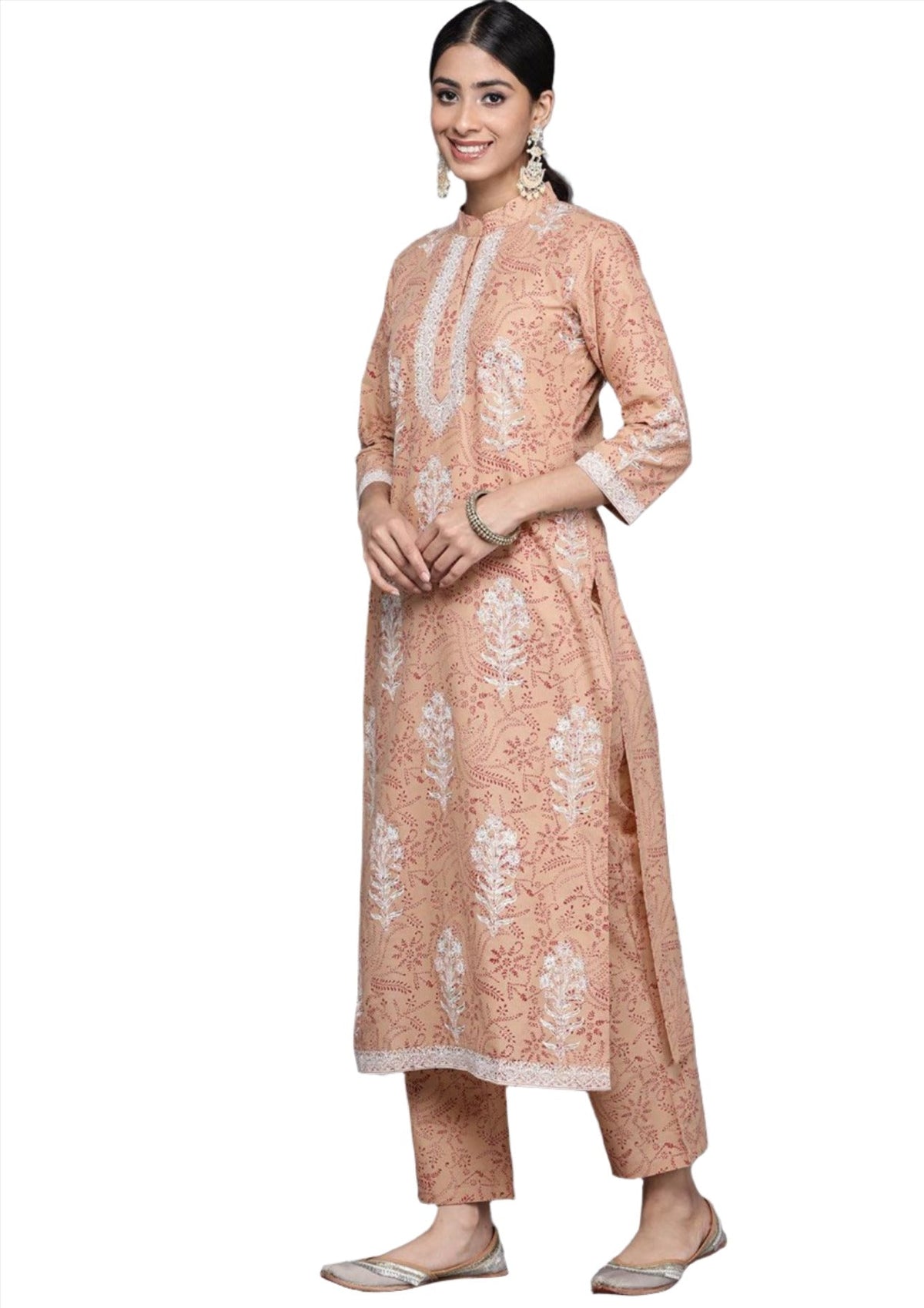 Camel Brown Printed cotton Straight kurta set in berlin