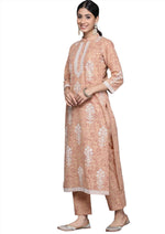 Camel Brown Printed cotton Straight kurta set in berlin
