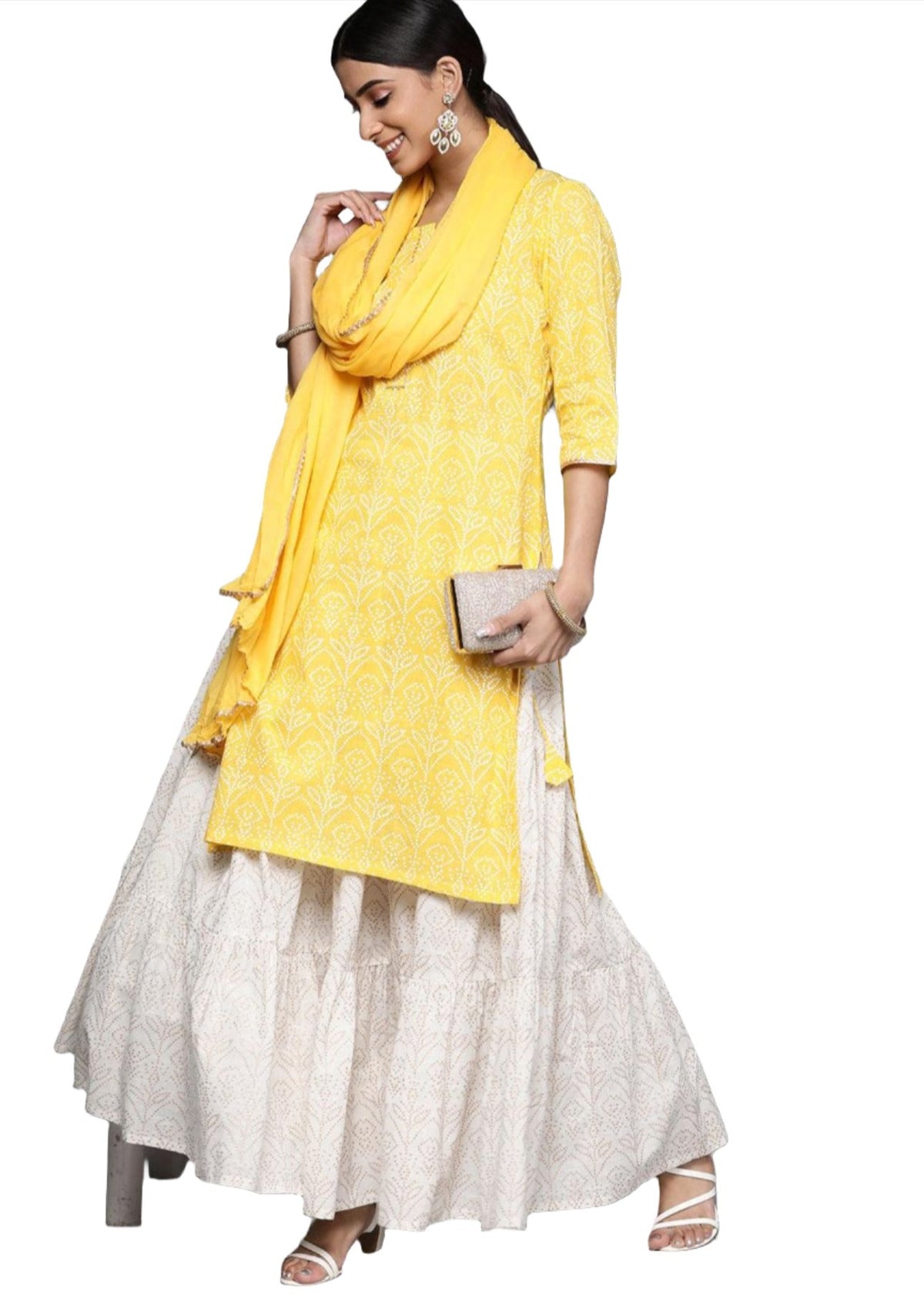 Printed cotton straight kurta with Skirt & dupatta in Hamburg