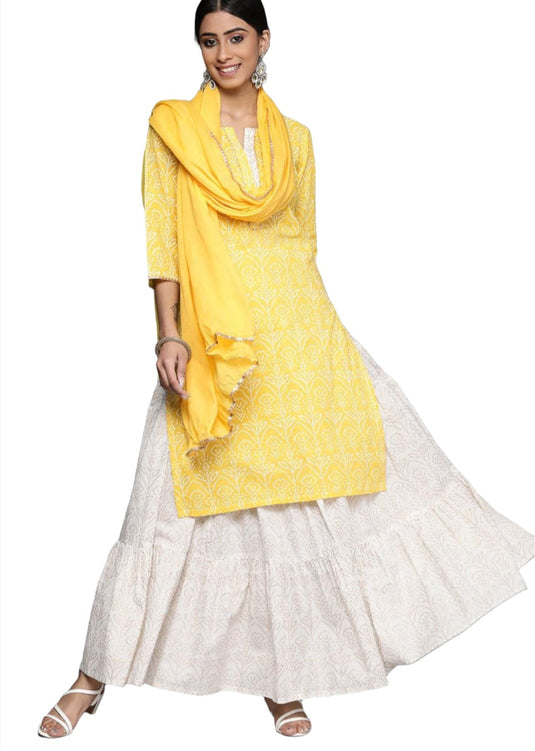 Printed cotton straight kurta with Skirt & dupatta in Hamburg