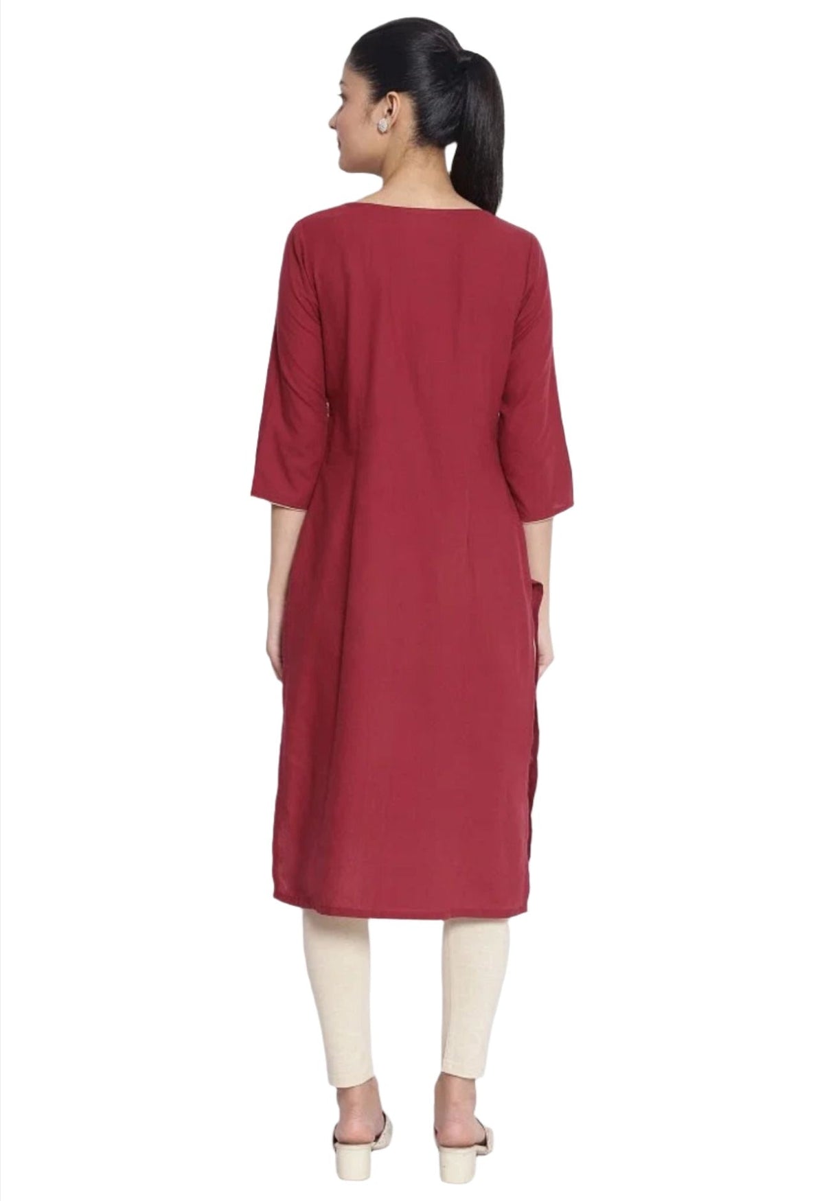 Maroon Round Neck Printed Kurta in Hamburg
