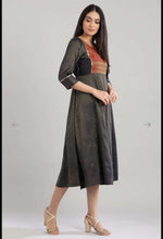 Navy Round Neck Printed flared dress in berlin Namma Markt