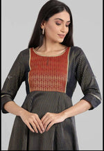 Navy Round Neck Printed flared dress in berlin Namma Markt