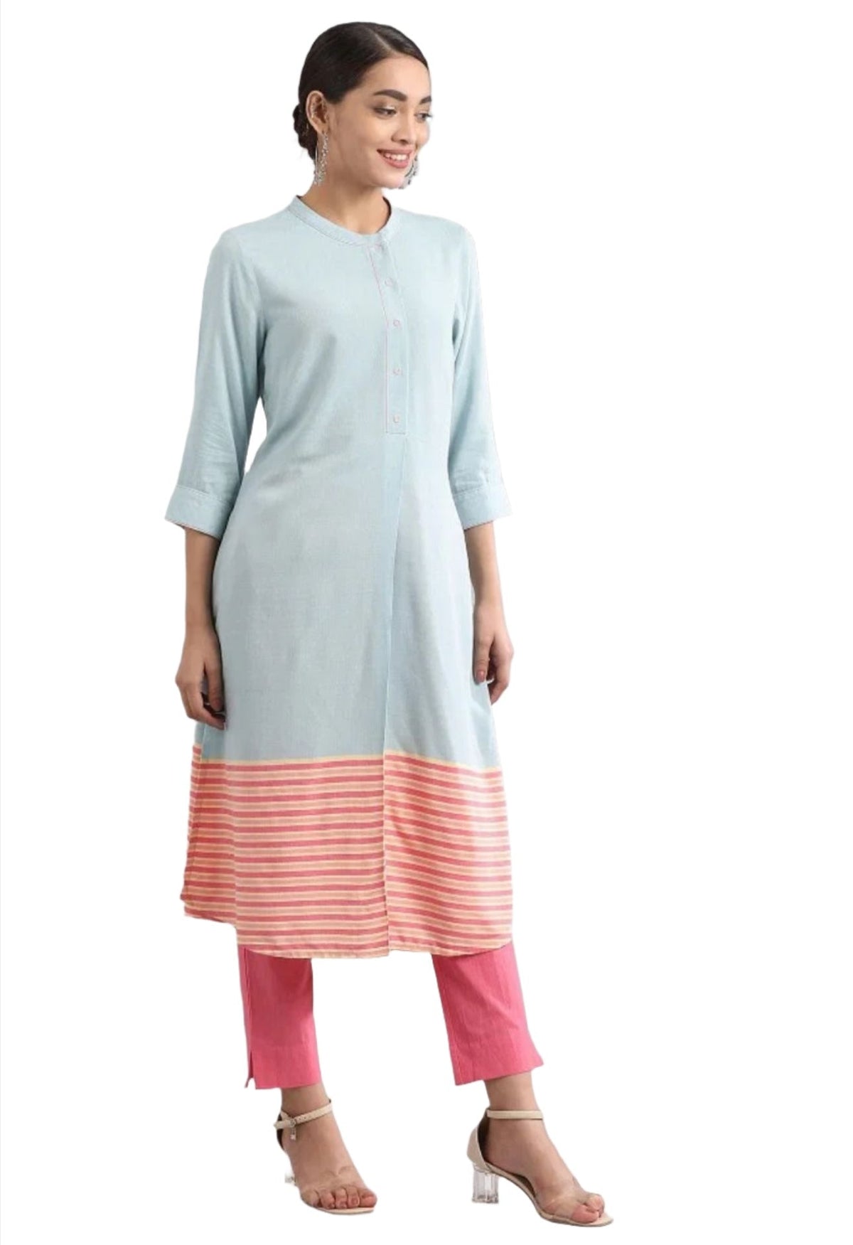 Blue Band Collar Yarn-dyed liva Kurta in Hamburg Namma Markt