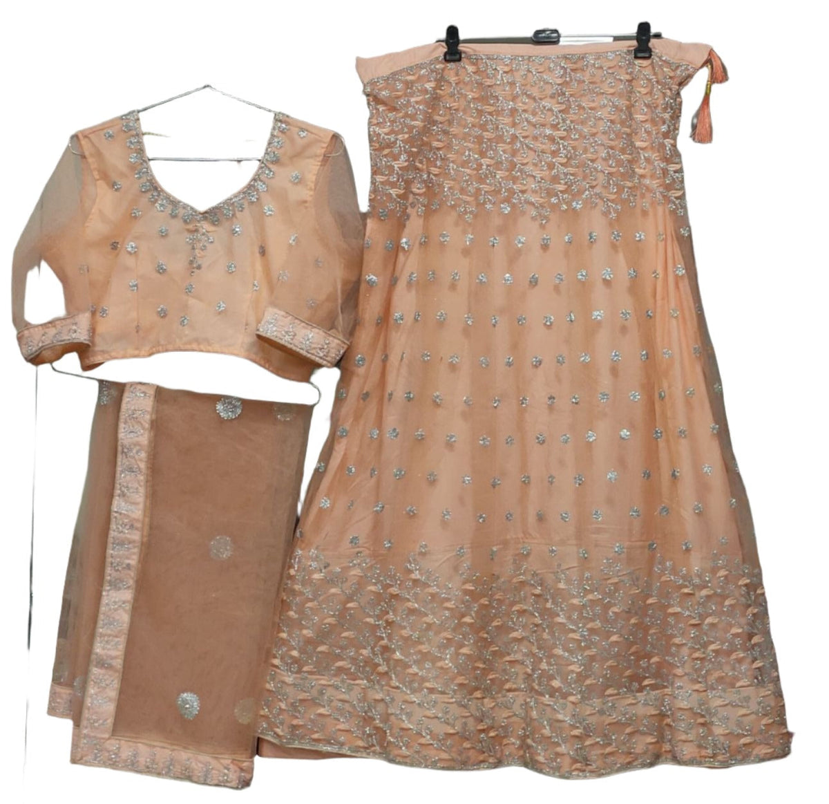Tittle:- Complete Stitched Embroidered Lehenga Choli In Germany (Peach )/Bridal Lehenga In Germany
