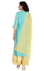 Mint leaf Green kurta yellow semi flared plazzo dupatta set in Germany