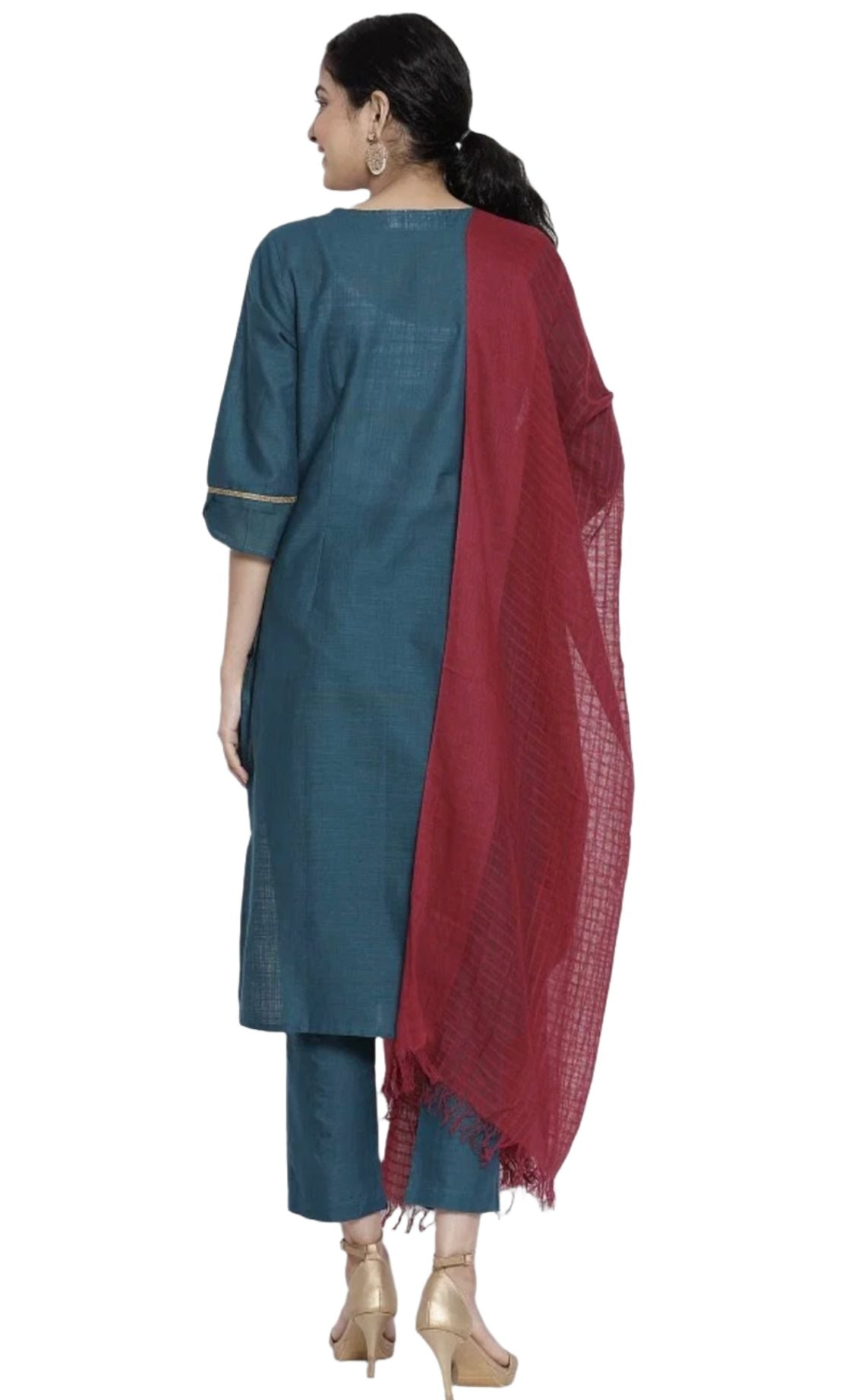 Green embroidered kurta trousers brown dupatta set in Munich