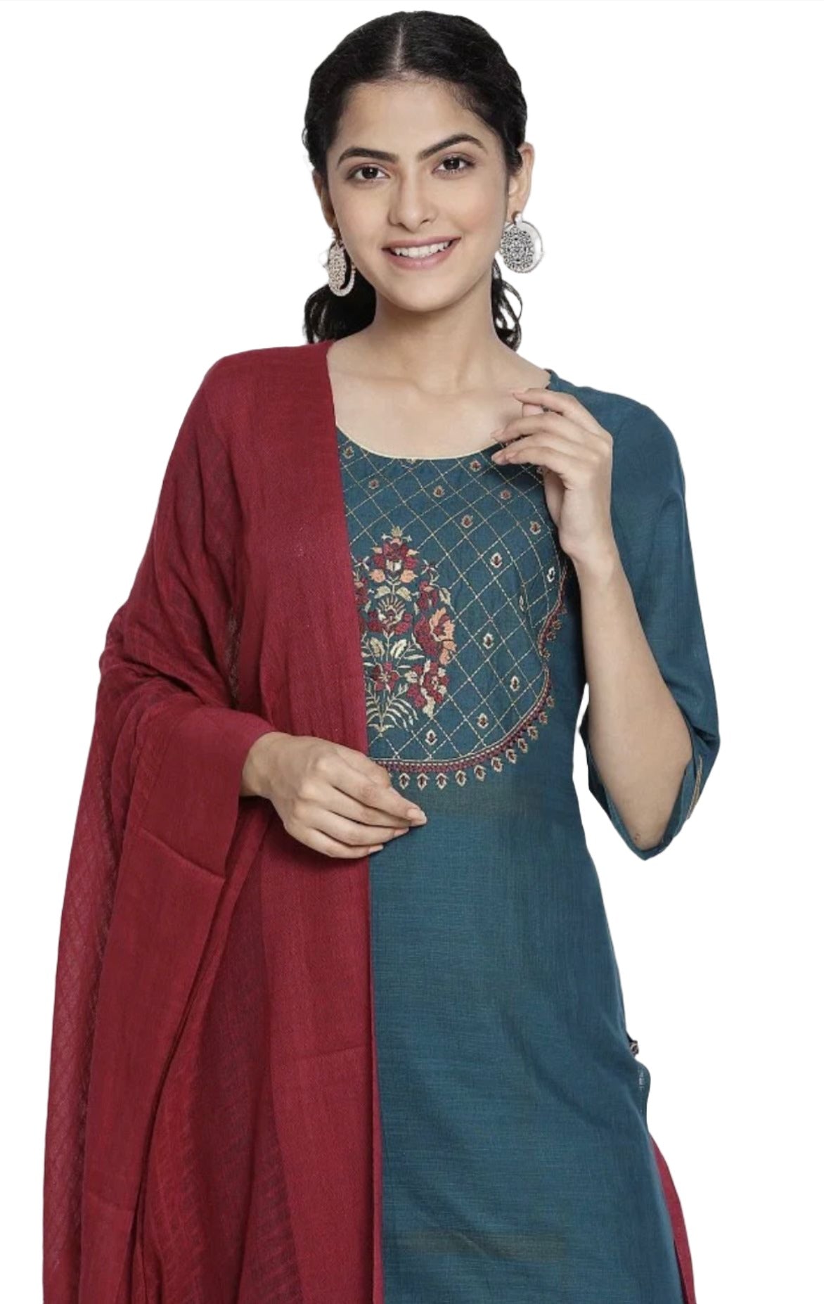 Green embroidered kurta trousers brown dupatta set in Munich
