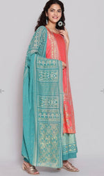 Peach Printed straight Kurta-plazzo-dupatta set in Berlin