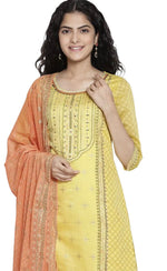 Yellow Printed kurta-plazzo- Dupatta set in Germany
