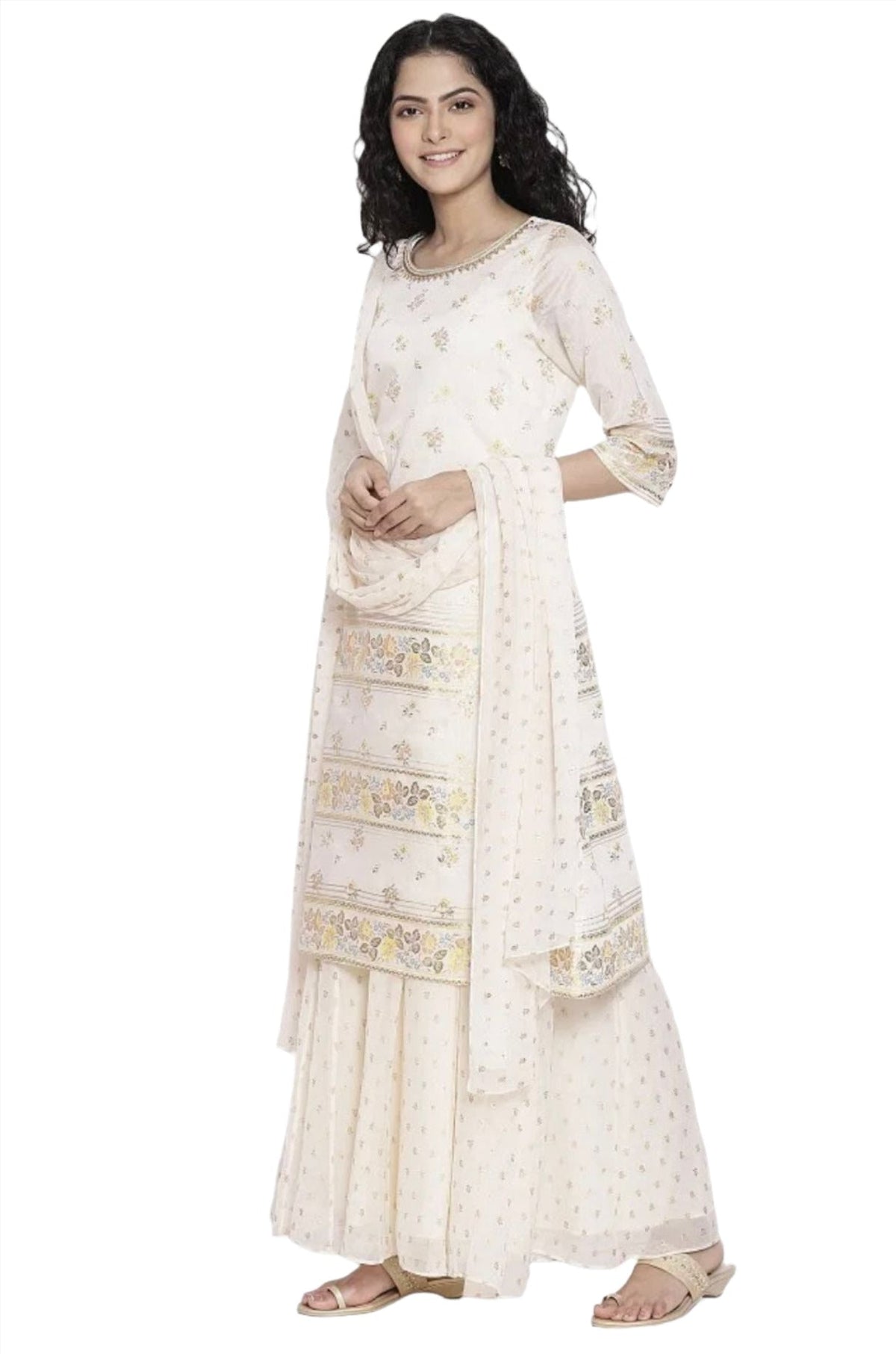 Ivory Printed kurta flared plazzo dupatta set in Munich
