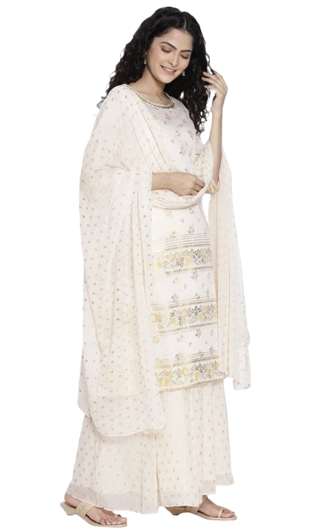 Ivory Printed kurta flared plazzo dupatta set in Munich