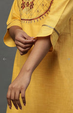 Yellow embroided kurta plazzo Golden dupatta set in Poland