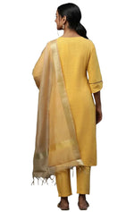 Yellow embroided kurta plazzo Golden dupatta set in Poland