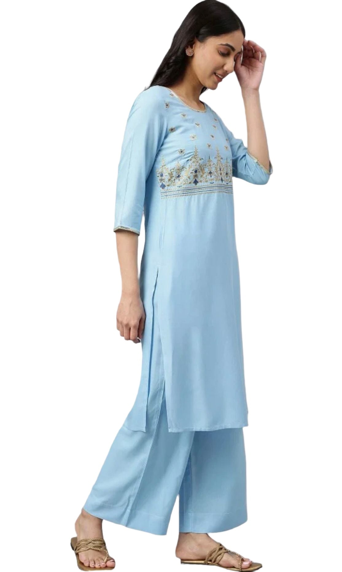Blue embroided kurta plazzo golden dupatta set in Berlin