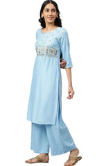 Blue embroided kurta plazzo golden dupatta set in Berlin