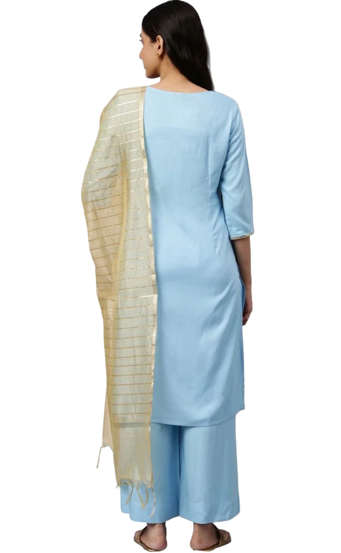 Blue embroided kurta plazzo golden dupatta set in Berlin