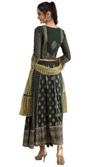 Green printed and embroided ethnic set in Poland