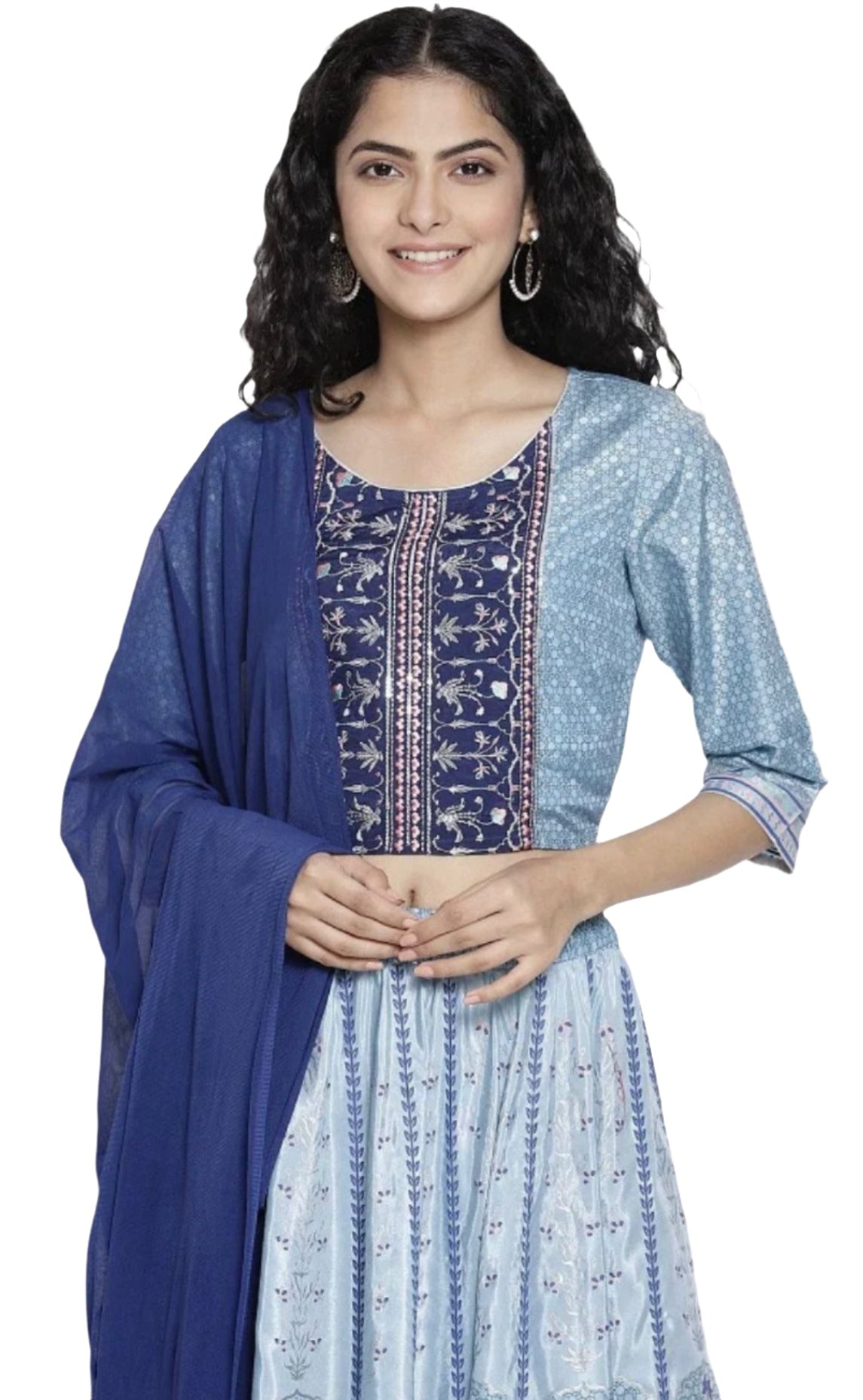 Blue Printed crop Top skirt dupatta set in berlin
