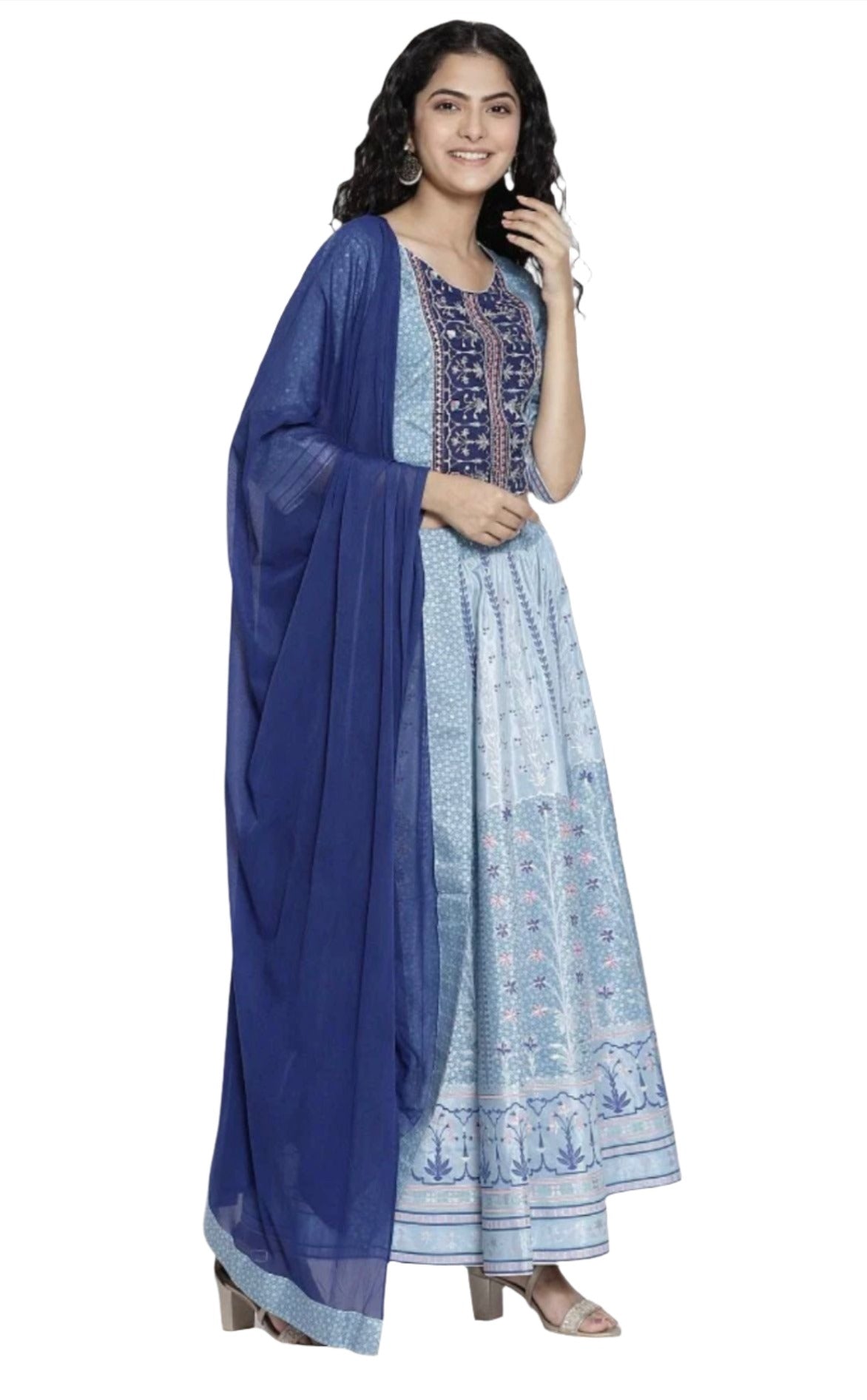 Blue Printed crop Top skirt dupatta set in berlin