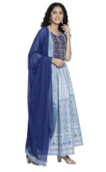 Blue Printed crop Top skirt dupatta set in berlin
