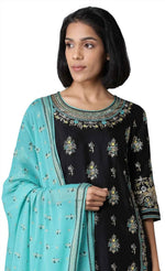 Black Printed Kurta trousers dupatta set in Berlin