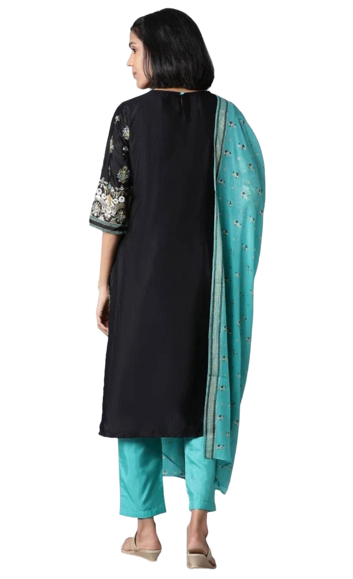 Black Printed Kurta trousers dupatta set in Berlin