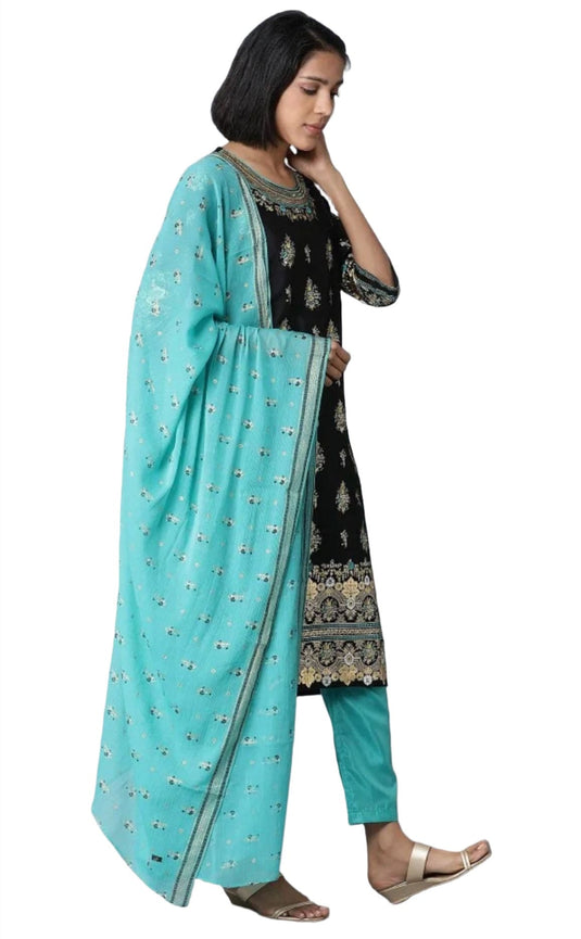 Black Printed Kurta trousers dupatta set in Berlin