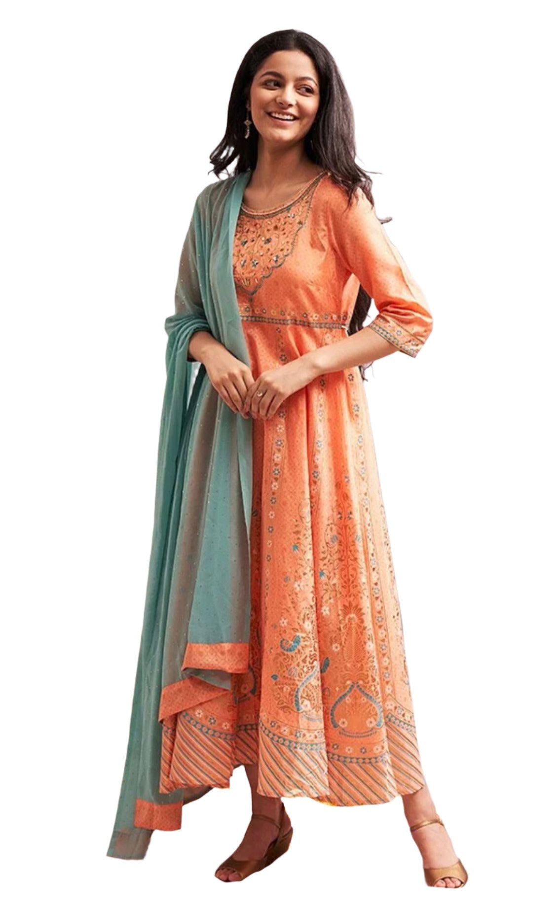 Peach Printed ethnic dress dupatta set in Munich