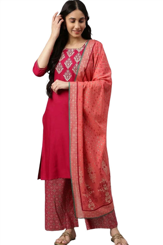 Red embroided kurta plazo coral dupatta set in berlin