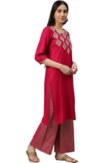 Red embroided kurta plazo coral dupatta set in berlin